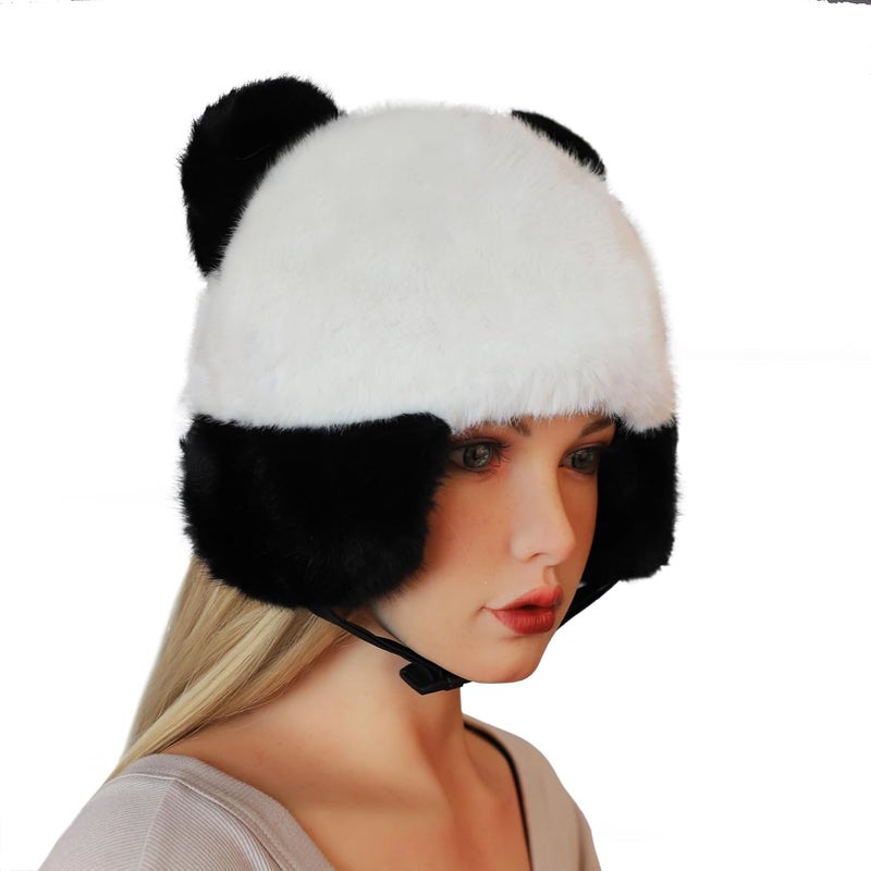 NICEYST Cute Panda Plush Animal Hat Soft Cozy Novelty Funny Panda Hat Furry Warm Winter Beanie Fur Hat for Teen Adult - Image 5